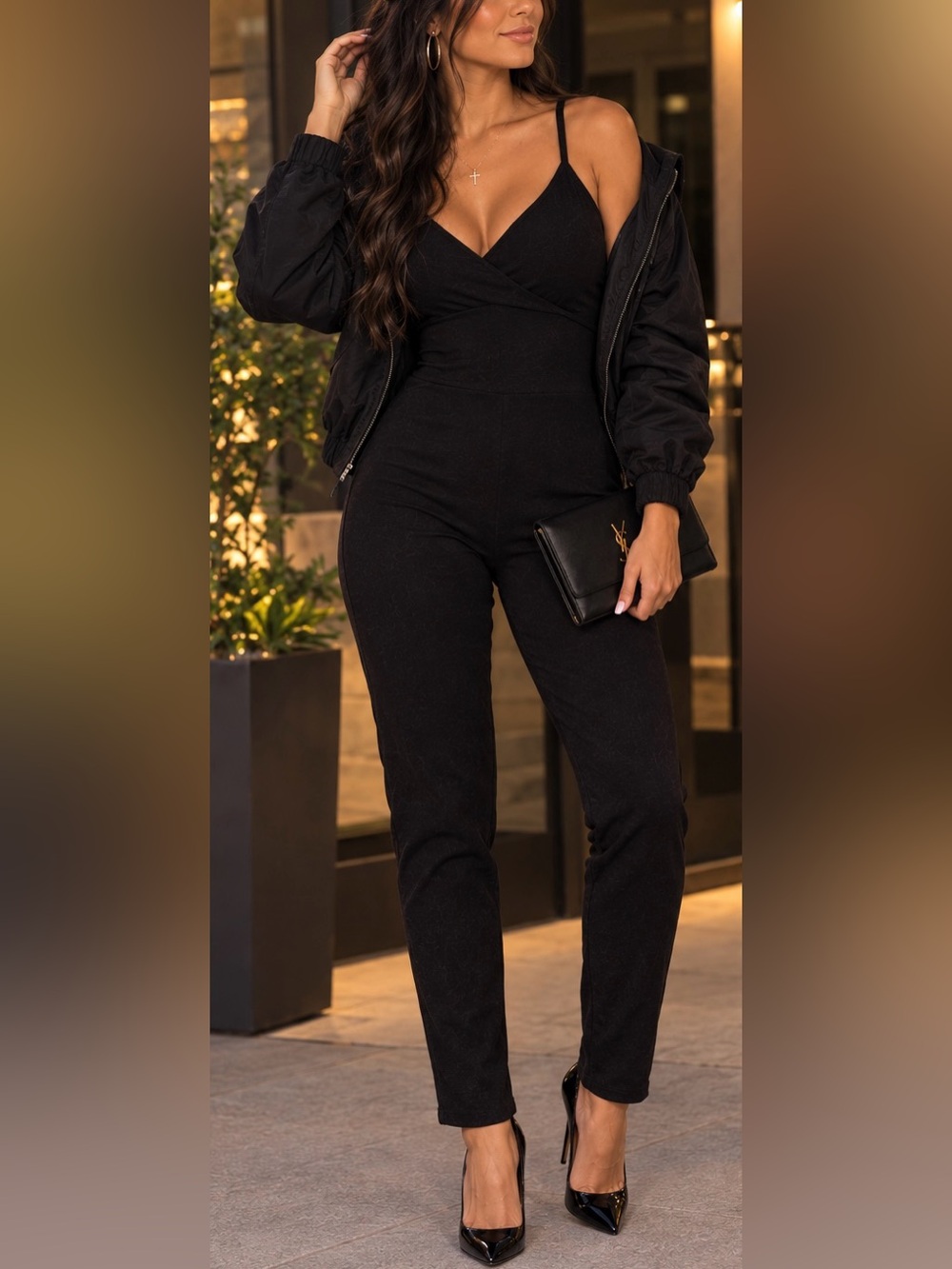 PrettyLittleThing Black Skinny Jumpsuit with Spaghetti Straps
